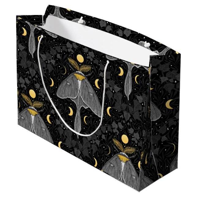 Luna moth, moon phases and ivy damask pattern large gift bag (Back Angled)