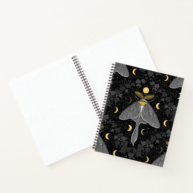 Luna moth, moon phases and ivy damask pattern notebook (Inside)