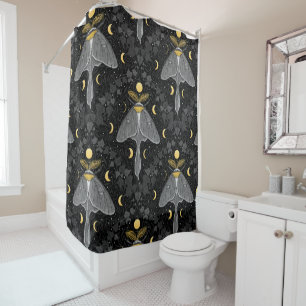 Luna moth, moon phases and ivy damask pattern shower curtain