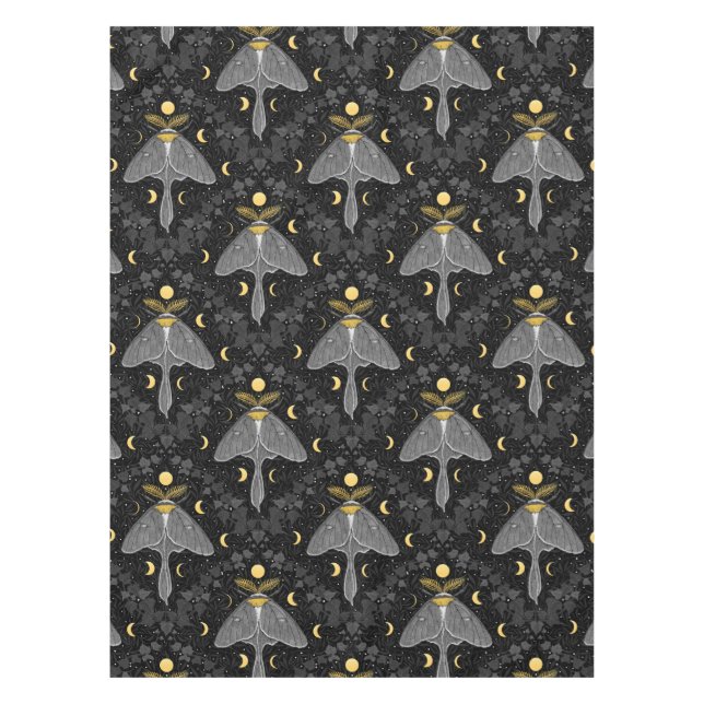 Luna moth, moon phases and ivy damask pattern tablecloth (Front)