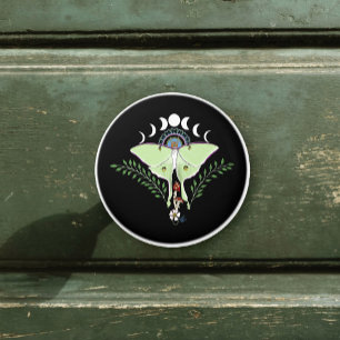 Luna Moth Moon Phases Black Ceramic Knob