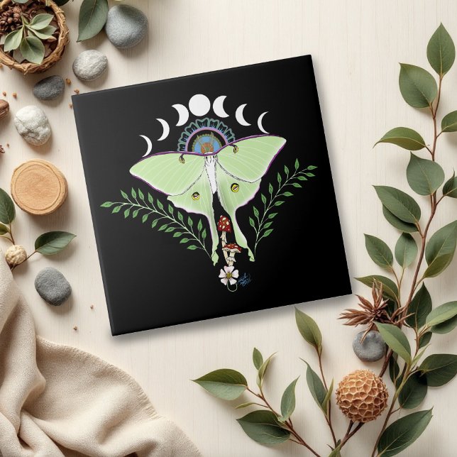 Luna Moth Moon Phases Black Tile (Creator Uploaded)