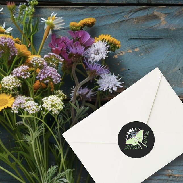 Luna Moth Moon Phases Classic Round Sticker (Creator Uploaded)