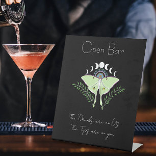 Luna Moth Moon Phases Open Bar Pedestal Sign