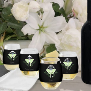 Luna Moth Moon Phases Stemless Wine Glass