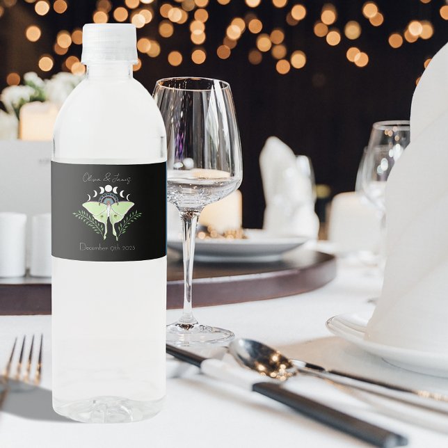 Luna Moth Moon Phases Water Bottle Label (Creator Uploaded)