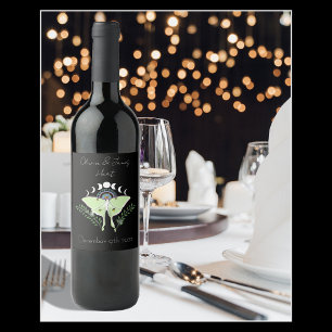 Luna Moth Moon Phases Wine Label