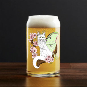 Luna Moth Moon White Cat Green Can Glass