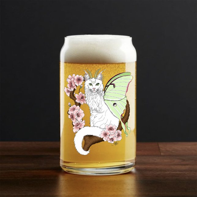 Luna Moth Moon White Cat Green Can Glass (Creator Uploaded)