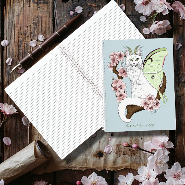 Luna Moth Moon White Cat Green Notebook (Creator Uploaded)