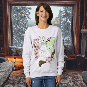 Luna Moth Moon White Cat Green Sweatshirt