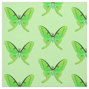 Luna moth on a pale green background fabric