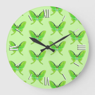Luna moth on a pale green background large clock