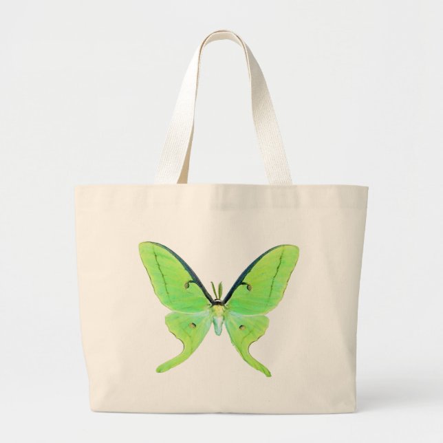 Luna moth on a pale green background large tote bag (Front)