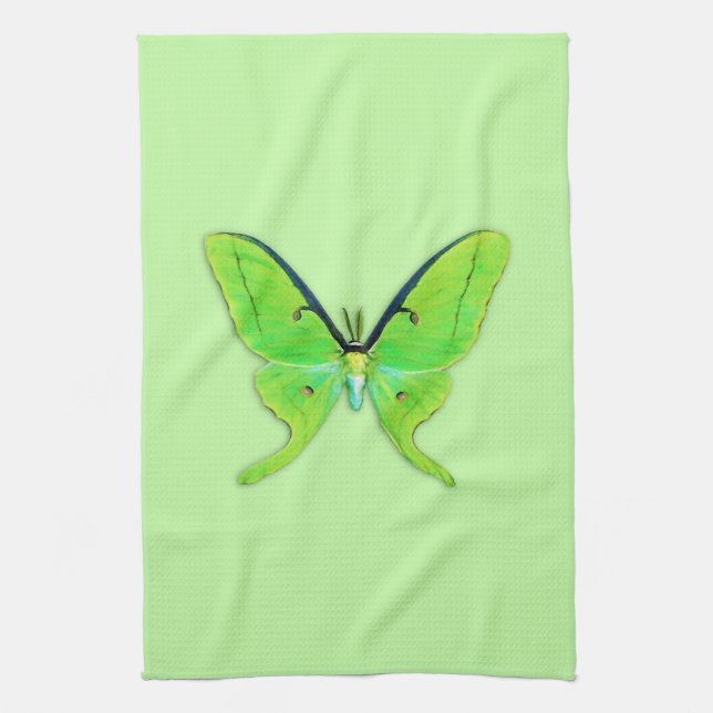 Luna moth on a pale green background tea towel (Vertical)