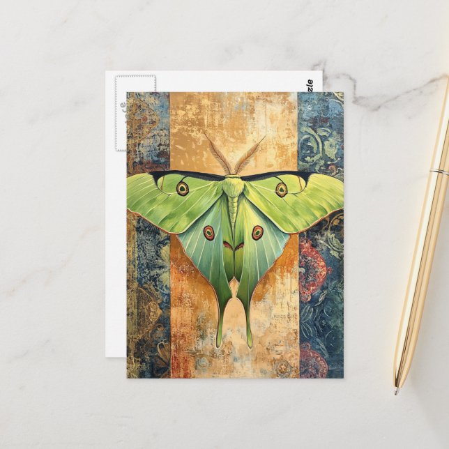 Luna Moth Painting Postcard (Front/Back In Situ)