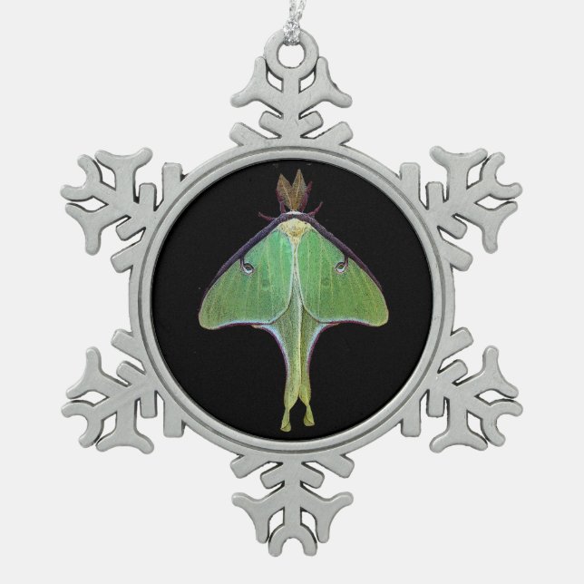 Luna Moth Snowflake Pewter Christmas Ornament (Front)