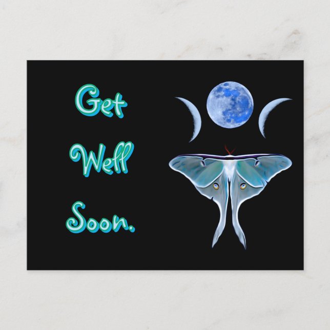 Luna Moth Triple Moon Get Well Soon Postcard (Front)