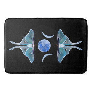 Luna Moth Triple Moon on Black Bath Mat