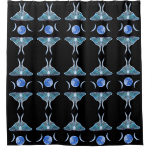 Luna Moth Triple Moon on Black Shower Curtain