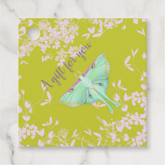 Luna Moth & Wildflowers Favour Tag -Lime & Lavende