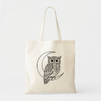 Luna Owl Line Art with Crescent Moon