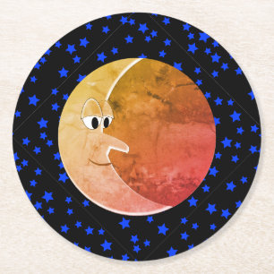 Luna Vintage Moon And Stars Drawing Round Paper Coaster