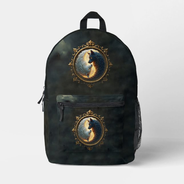Lunar Balance – Where Shadows Embrace the Light.  Printed Backpack (Front)