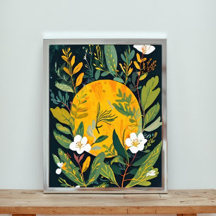 Lunar Bloom: Ethereal Flowers and Moon Art Photo Print