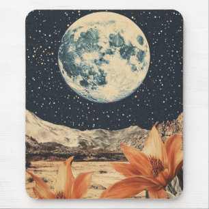 Lunar Bloom Over Sandy Peaks Mouse Pad