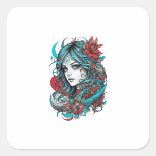 Lunar Blossom Reverie Turquoise Moonchild Crimson Square Sticker