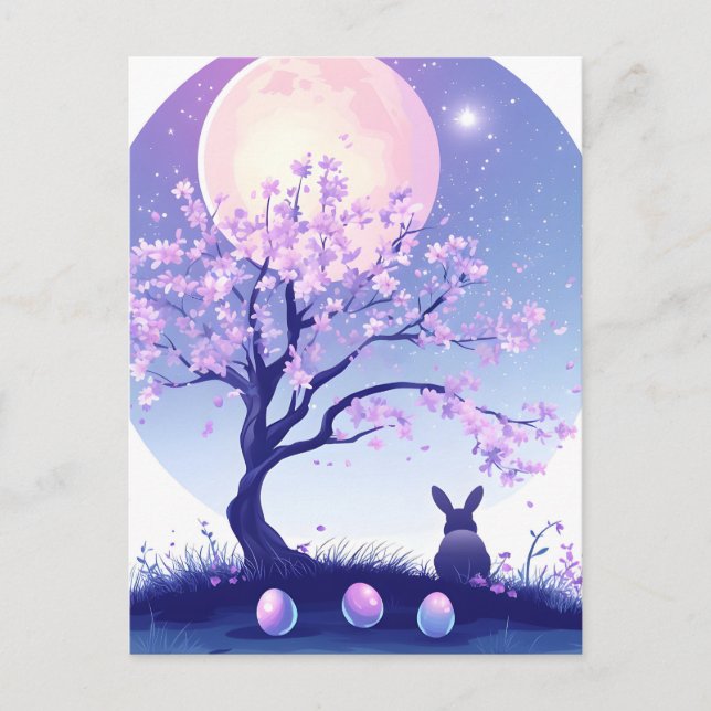 Lunar Bunny Night Holiday Postcard (Front)