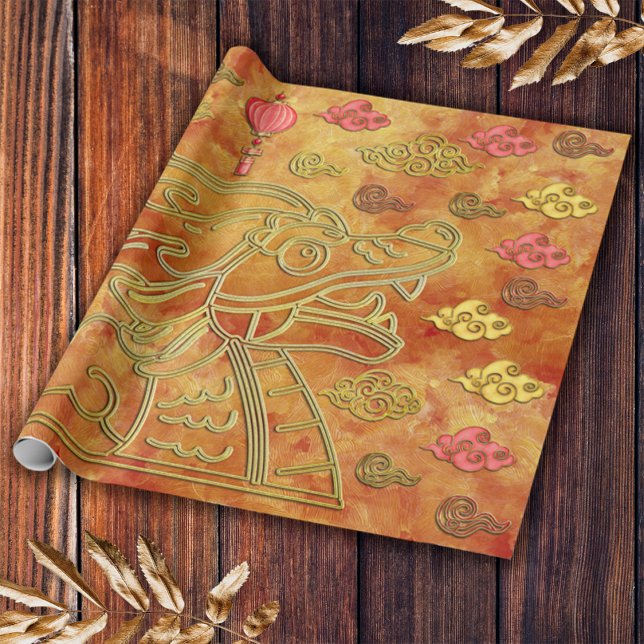 Lunar Chinese Red Gold New Year of the Dragon 2024 Wrapping Paper (Creator Uploaded)