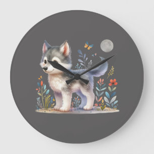 Lunar Cub - Baby Wolf Wall Clock