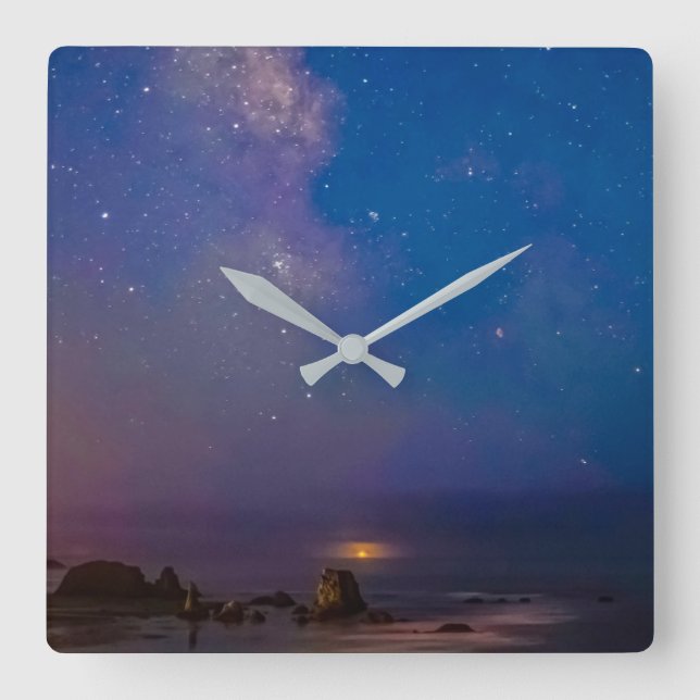 Lunar Eclipse & Milky Way | Bandon Beach, Oregon Square Wall Clock (Front)