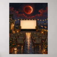 Lunar Eclipse Rooftop Cinema 12x16 Poster
