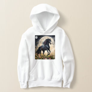 Lunar Elegance: Black Fantasy Horse with Moon 