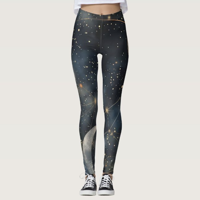 Lunar Glow, Elegant Moonlit Leggings (Front)