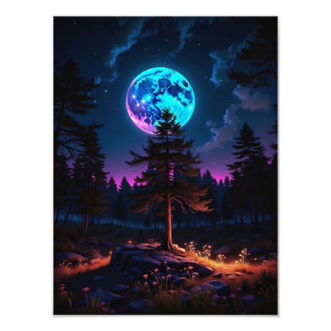  Lunar Glow Forest – Tranquil Cosmic Nightscape Photo Print (Front)
