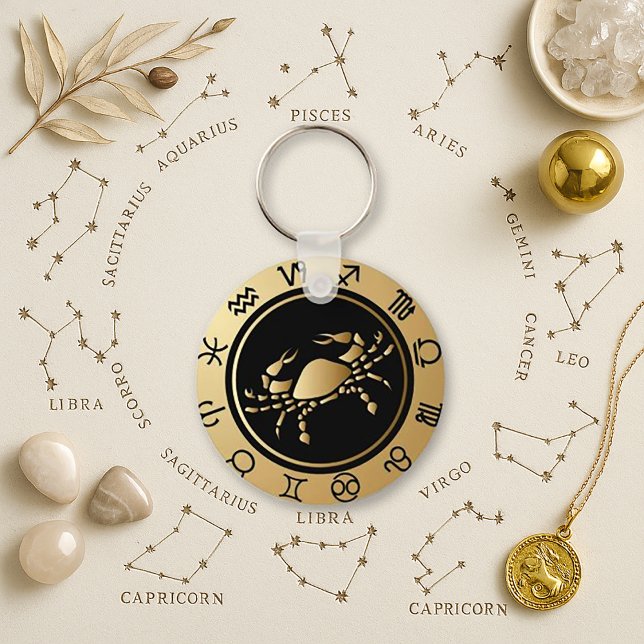 Lunar Gold Cancer Zodiac Wheel Key Ring (Creator Uploaded)