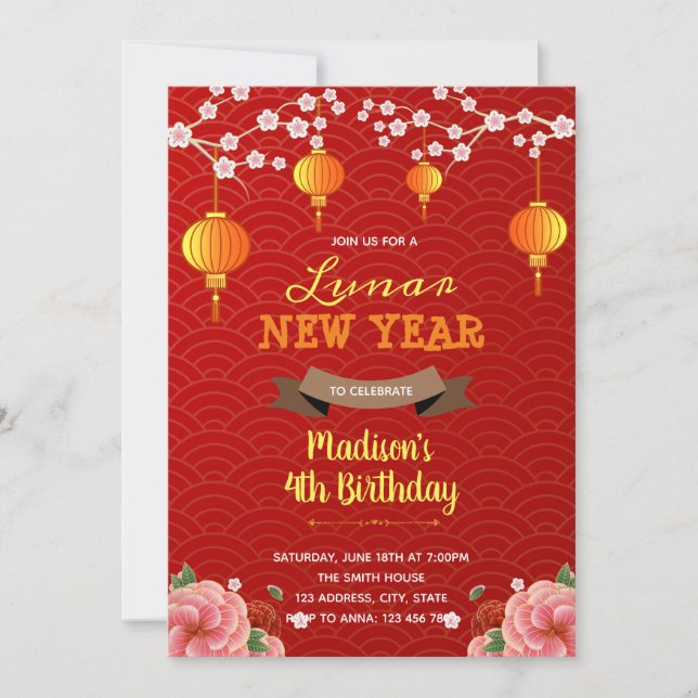 Lunar happy new year party invitation (Front)