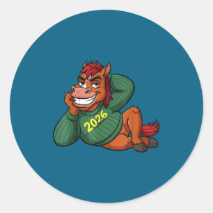 Lunar Horse Festive Cartoon Classic Round Sticker
