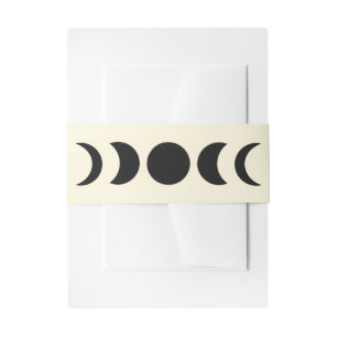 Lunar Luxe Black & Cream Moon Phase Wedding  Invitation Belly Band