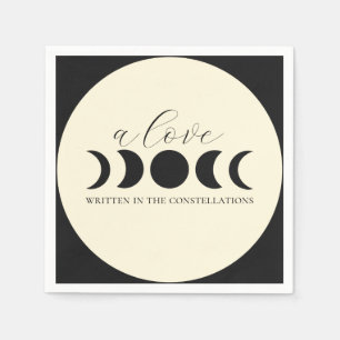 Lunar Luxe Black & Cream Moon Phase Wedding Napkin