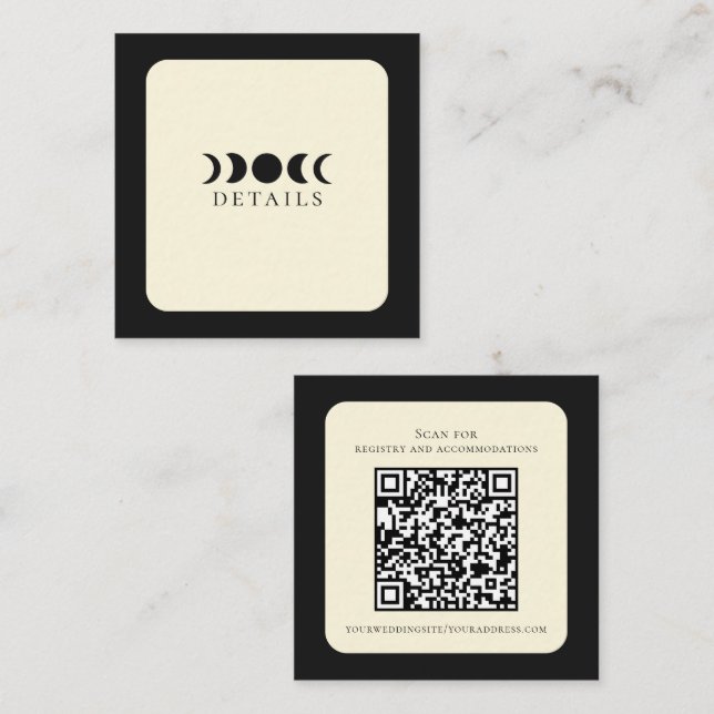 Lunar Luxe Black & Cream Moon Phase Wedding  Square Business Card (Front/Back)
