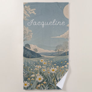 Lunar Meadow Personalised Beach Towel