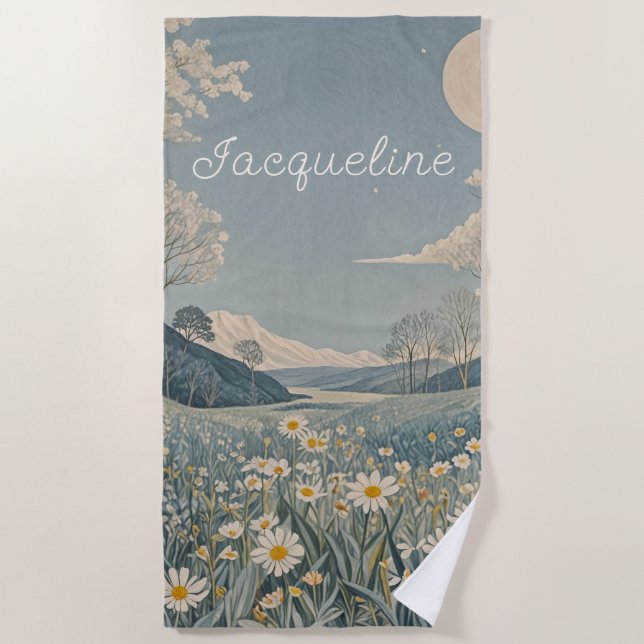 Lunar Meadow Personalized  Beach Towel (Front)