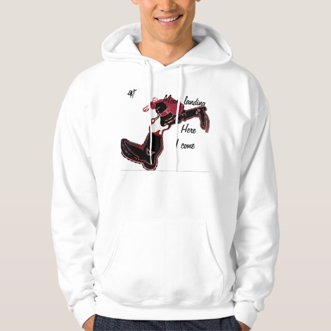 Lunar Moon Landing Basic Hooded Sweatshirt, White Hoodie (Front)