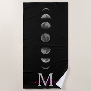 Lunar Moon Phases Celestial Personalised Name Beach Towel