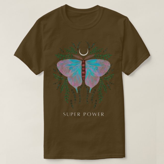 Lunar Moth Crescent Moon Magical Super Power T-Shirt (Design Front)